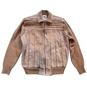 Vintage Caribou Bay Trading Company Beige Leather Jacket Sweater Back Size XL